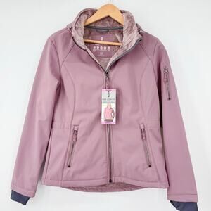 NWT Free Country Softshell Jacket Small Pink Hooded Fleece Lined Water Resistant
